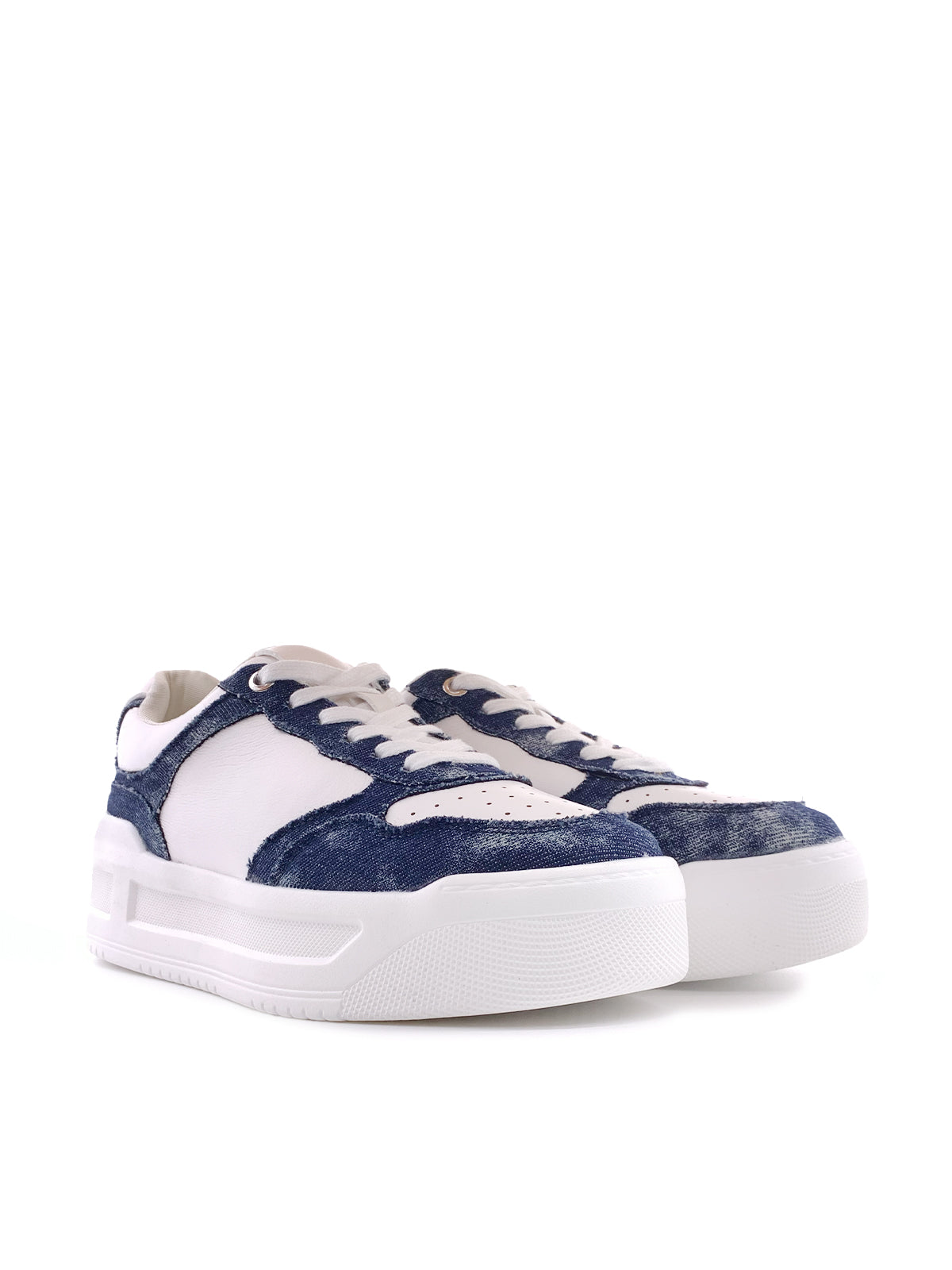 BECKY - Sneakers in ecopelle e denim con stringhe