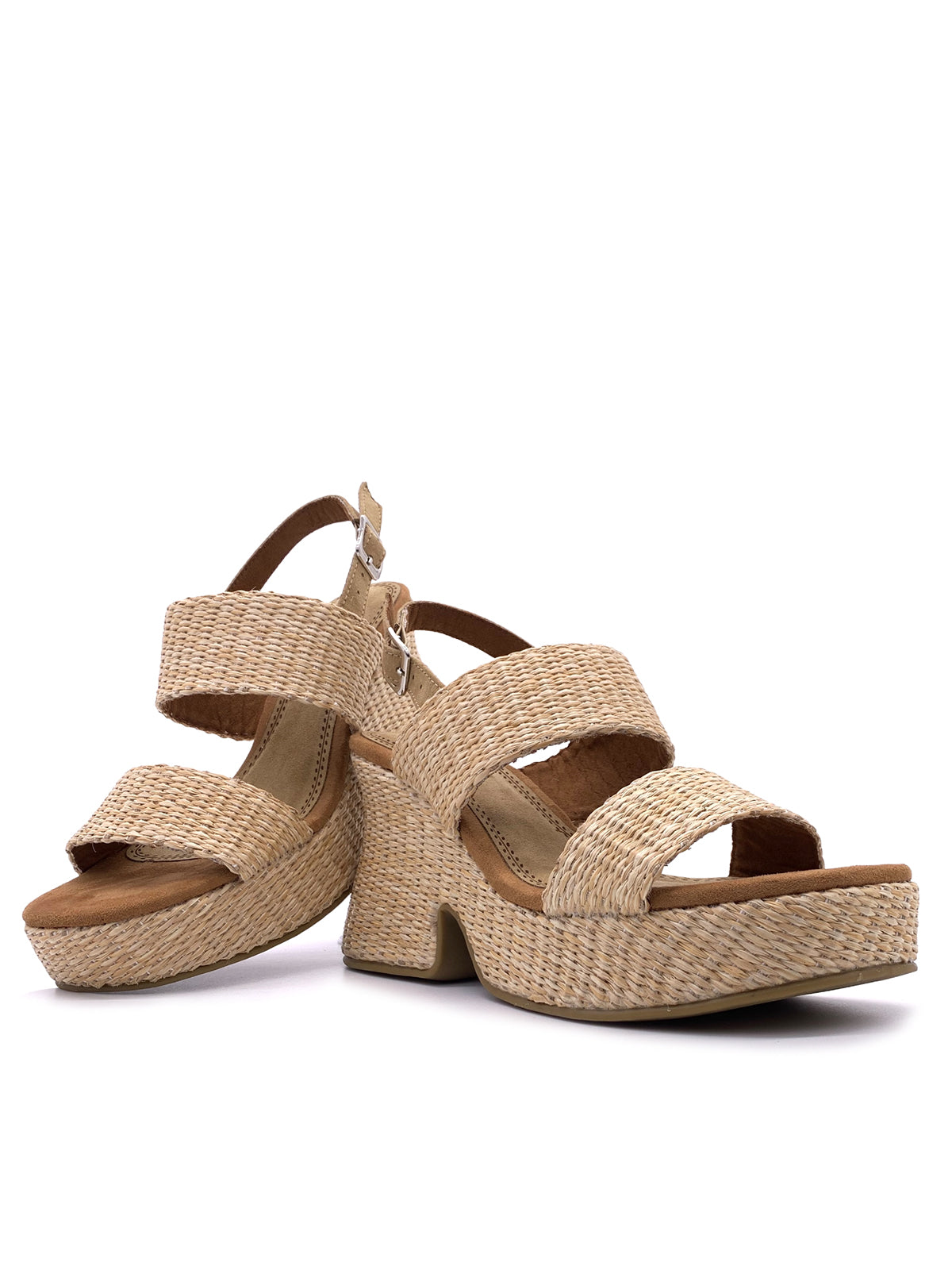 CONNY-Sandali in raffia con cinturino e plateau