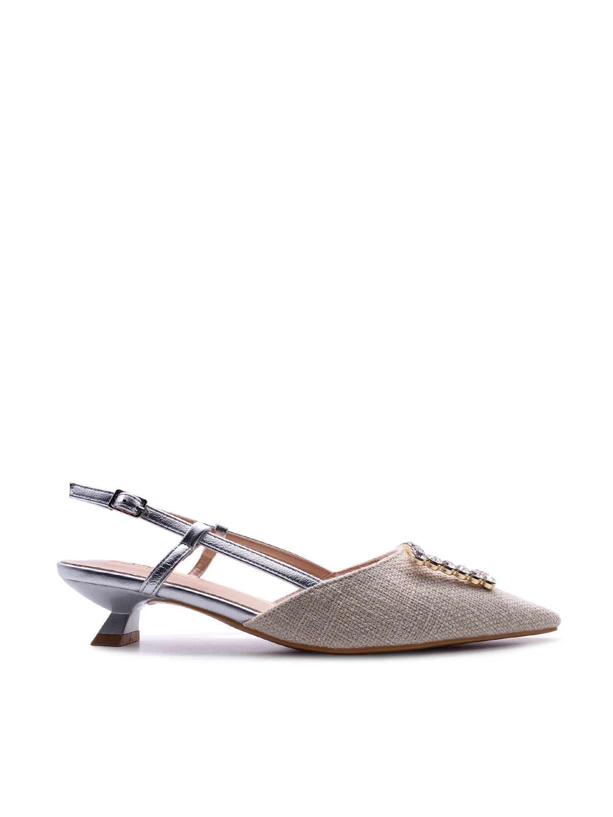 HAZEL - Decolletè Slingback in rafia con accessorio in strass