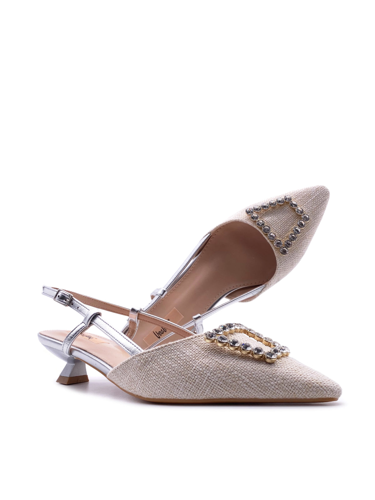 HAZEL - Decolletè Slingback in rafia con accessorio in strass