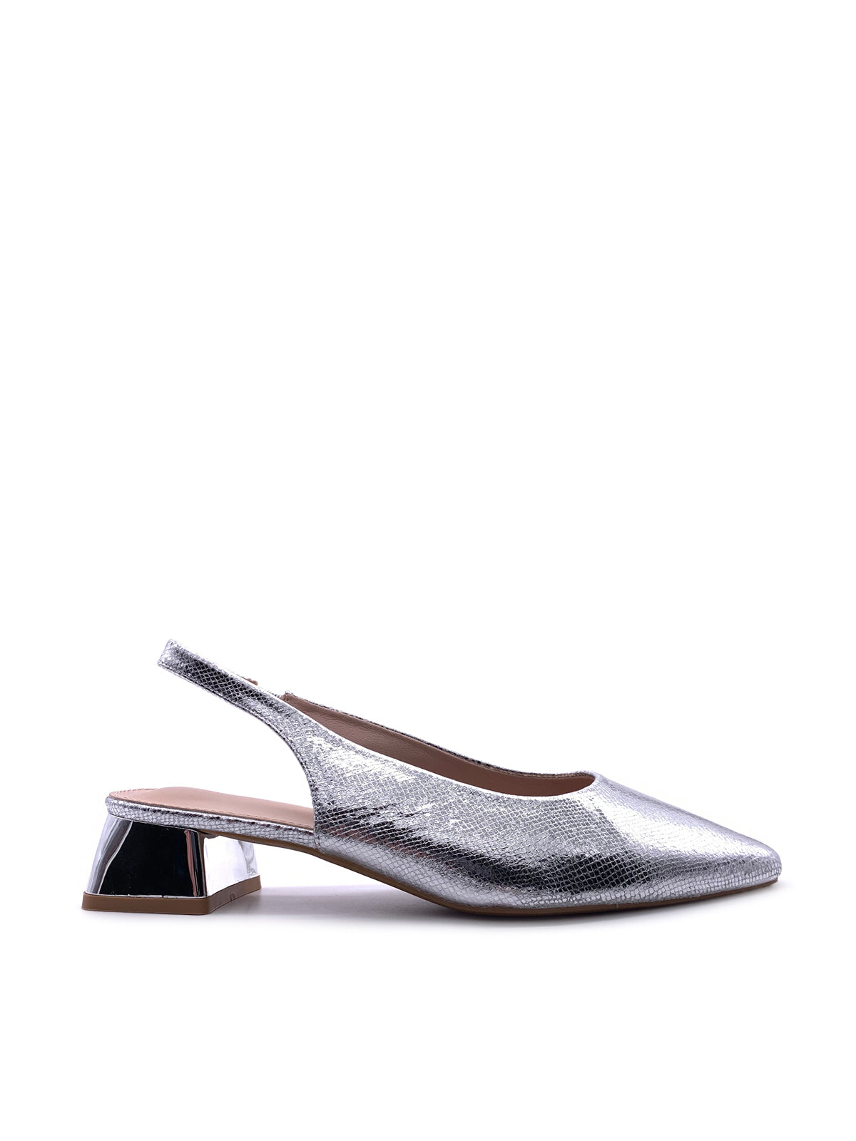 MAGGIE - Decolletè Slingback laminato con elastico e tacco basso