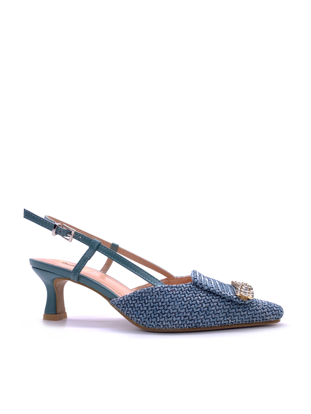 MELINA - Decolletè Slingback in rafia con accessorio in strass