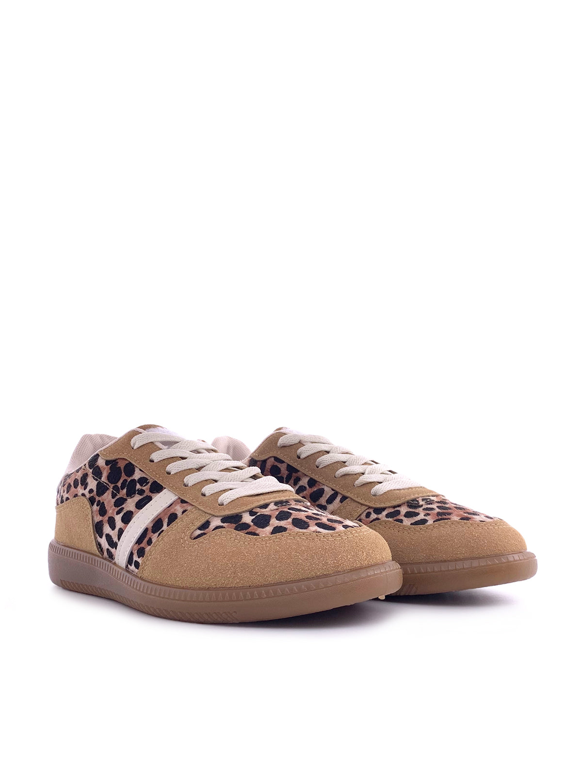 RIYA - Sneakers in camoscio e tessuto animalier con strighe