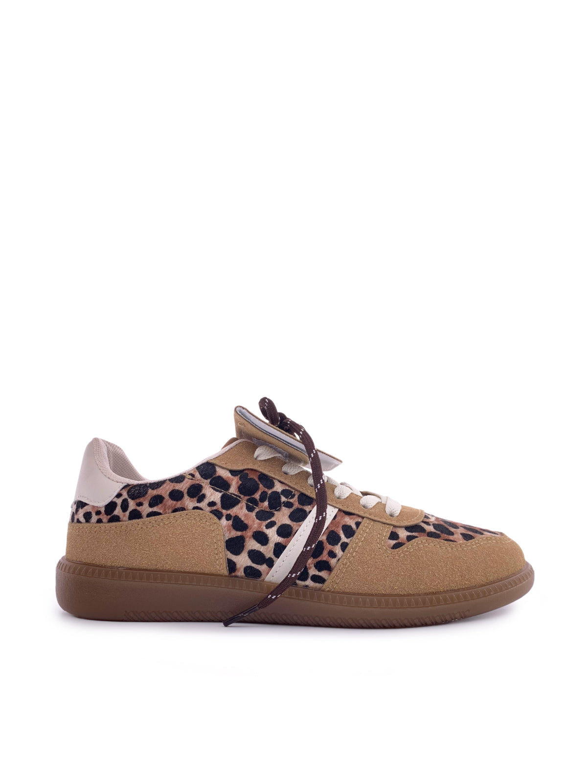 RIYA - Sneakers in camoscio e tessuto animalier con strighe