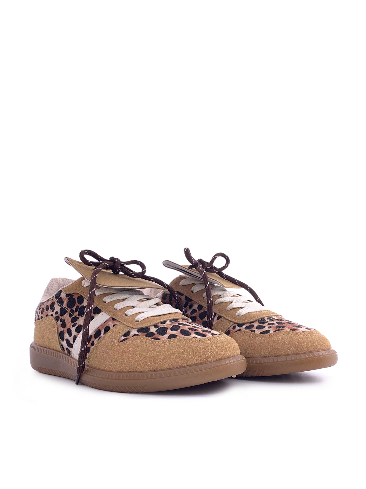 RIYA - Sneakers in camoscio e tessuto animalier con strighe