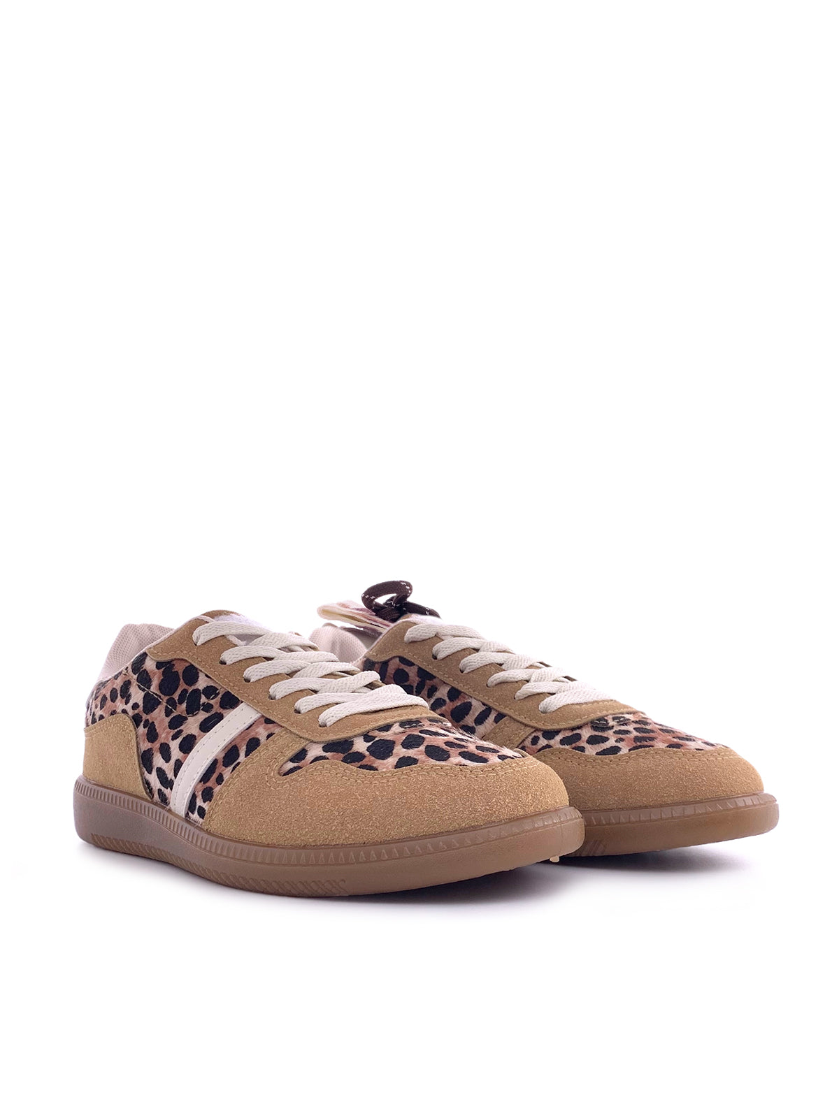 RIYA - Sneakers in camoscio e tessuto animalier con strighe