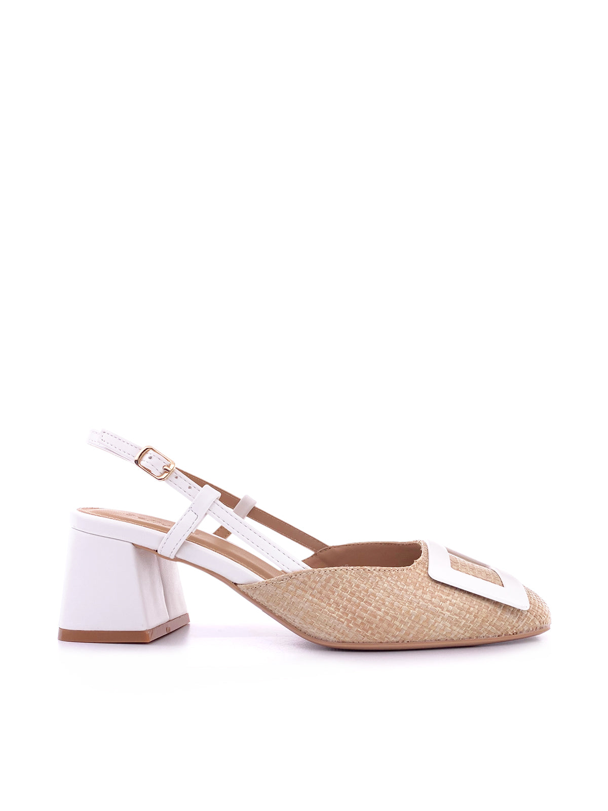 TEGAN - Decolletè Slingback in rafia con cinturino e tacco largo