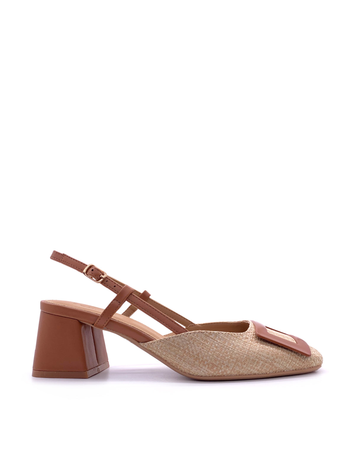 TEGAN - Decolletè Slingback in rafia con cinturino e tacco largo